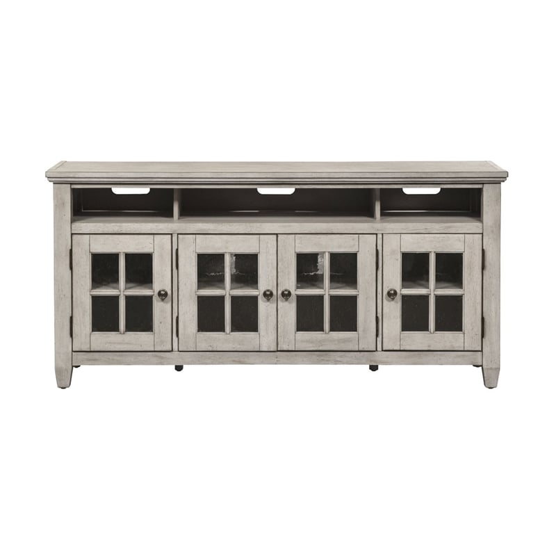 Pemberly Row Contemporary Glass Entertainment TV Stand in White