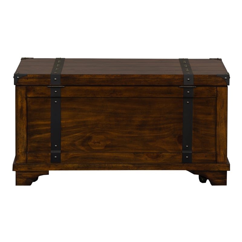 Pemberly Row Rustic Wood Storage Trunk in Brown