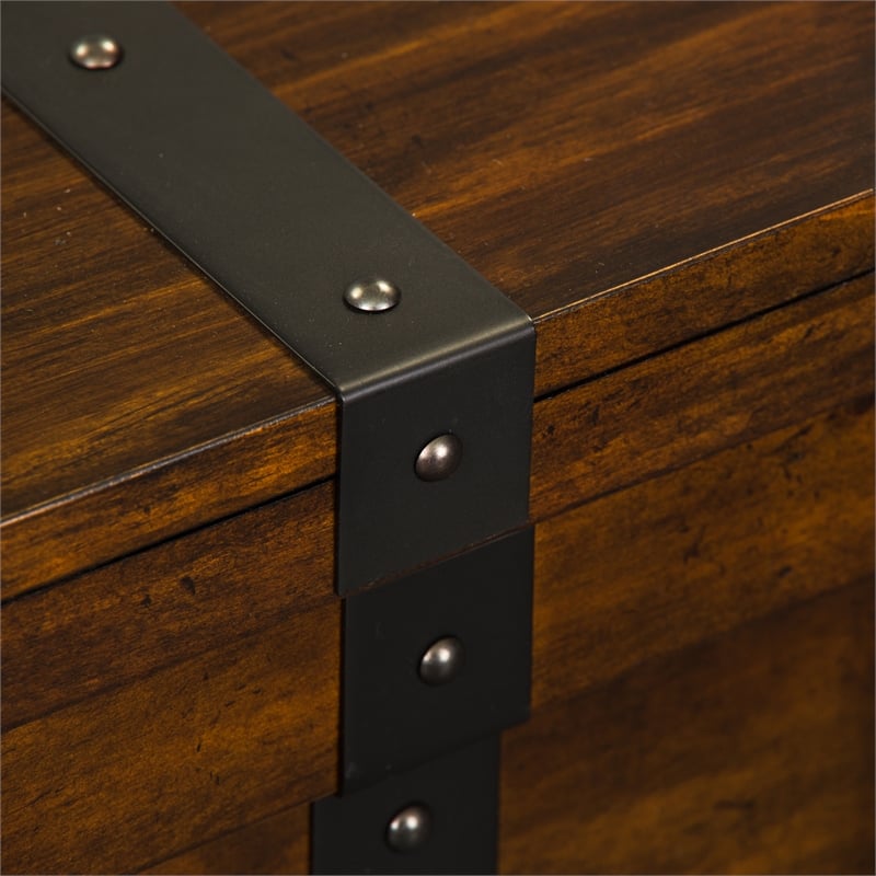 Pemberly Row Rustic Wood Storage Trunk in Brown