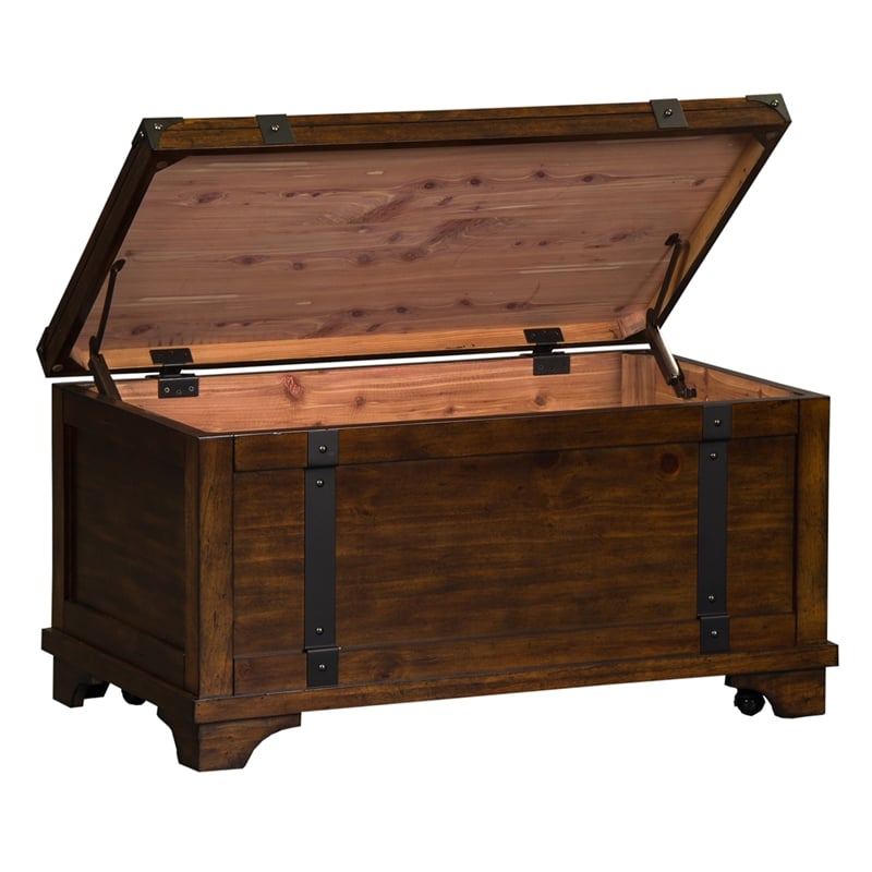 Pemberly Row Rustic Wood Storage Trunk in Brown
