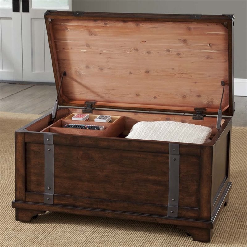 Pemberly Row Rustic Wood Storage Trunk in Brown