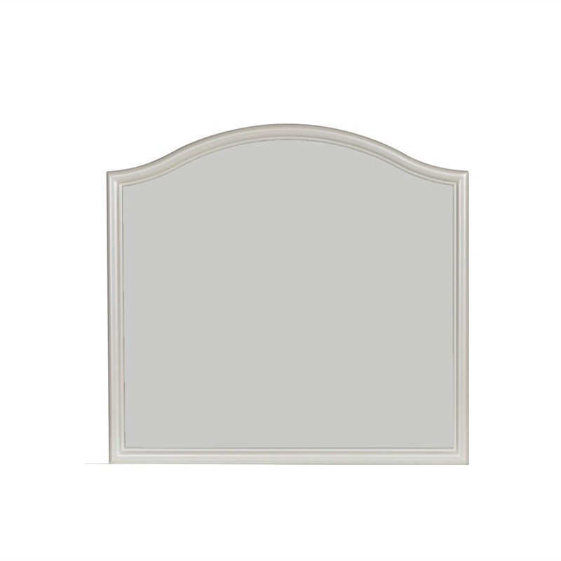 Pemberly Row Contemporary Solid Wood Mirror in Iridescent White Finish