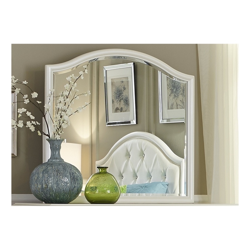 Pemberly Row Contemporary Solid Wood Mirror in Iridescent White Finish