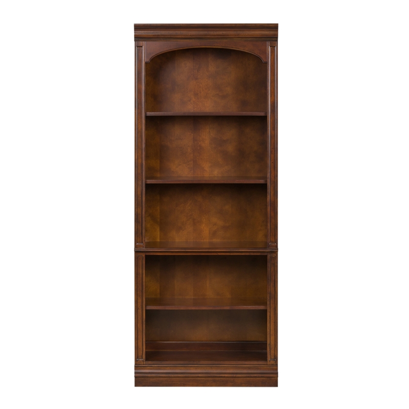 Pemberly Row Traditional Wood Executive Open Bookcase in Cognac