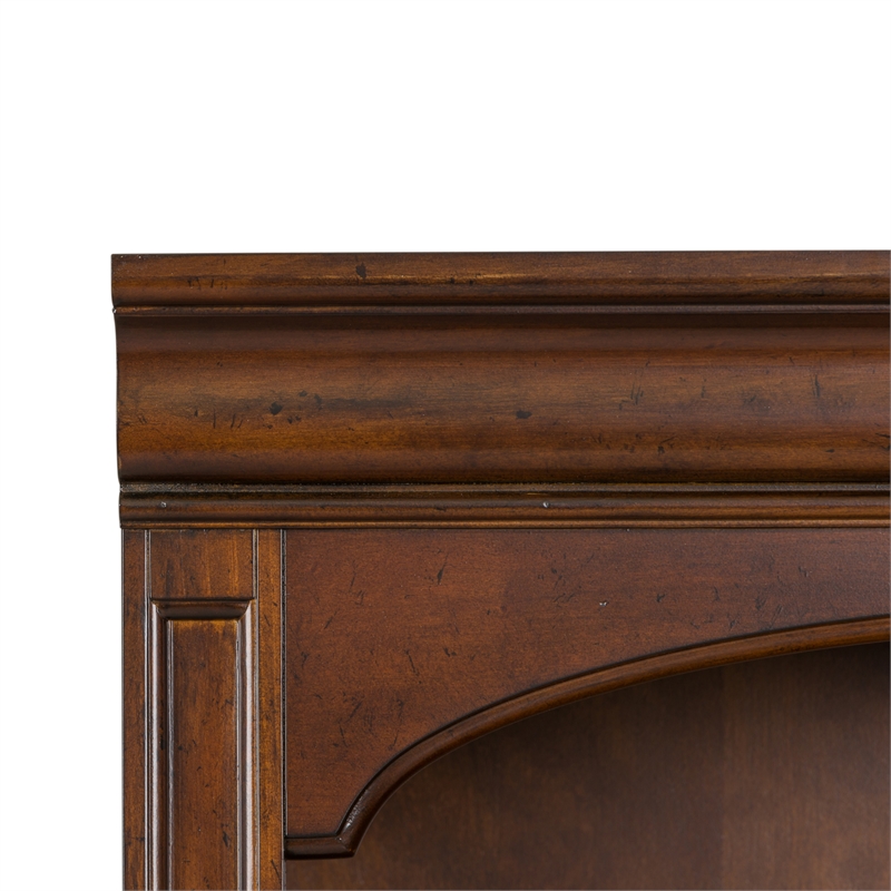 Pemberly Row Traditional Wood Executive Open Bookcase in Cognac