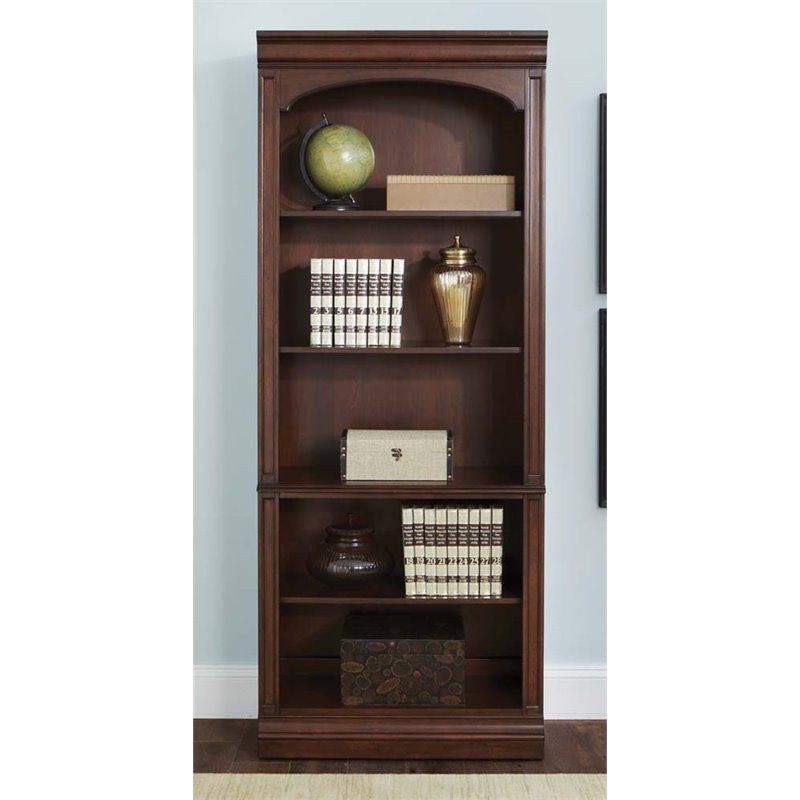 Pemberly Row Traditional Wood Executive Open Bookcase in Cognac