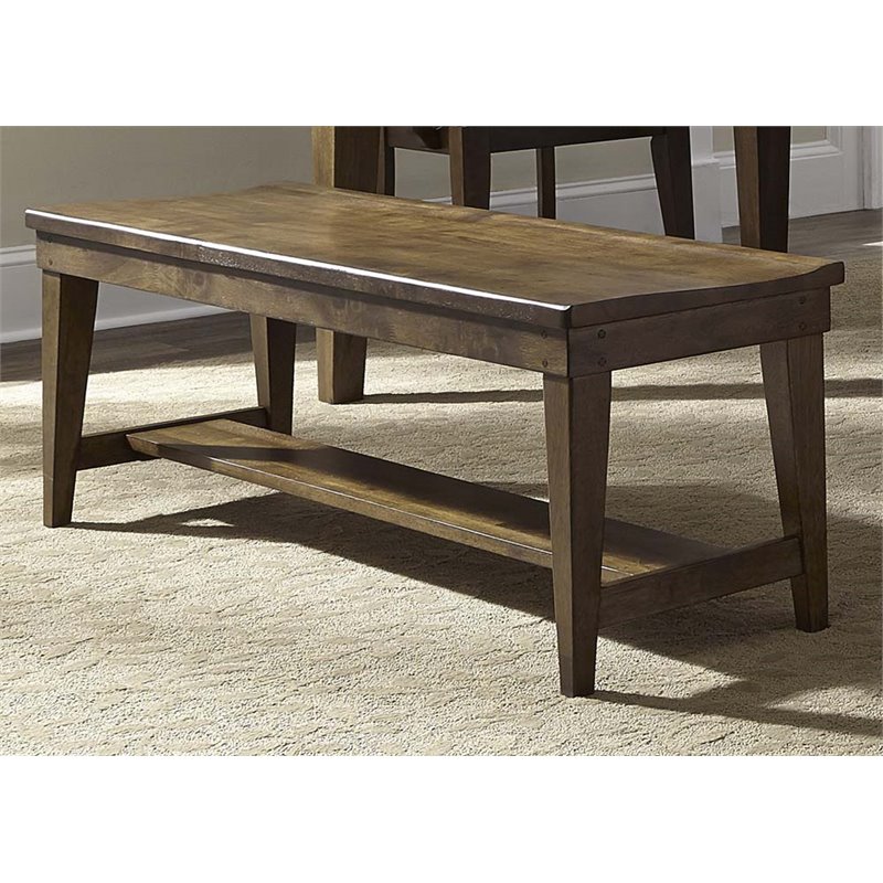 Pemberly Row Contemporary Wood Dining Bench in Rustic Oak
