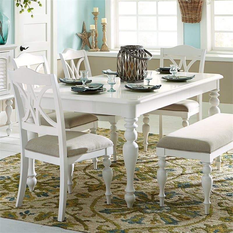 Pemberly Row Transitional Wood 7 Piece Dining Set in Oyster White