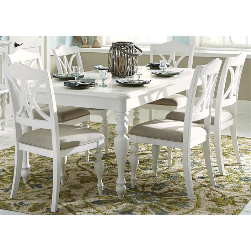 Pemberly Row Transitional Wood 7 Piece Dining Set in Oyster White
