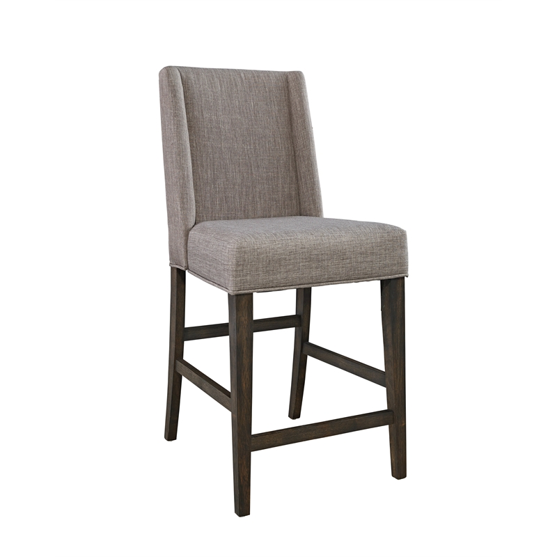 Pemberly Row Farmhouse Wood/Linen Fabric Counter Chair in Brown/Gray
