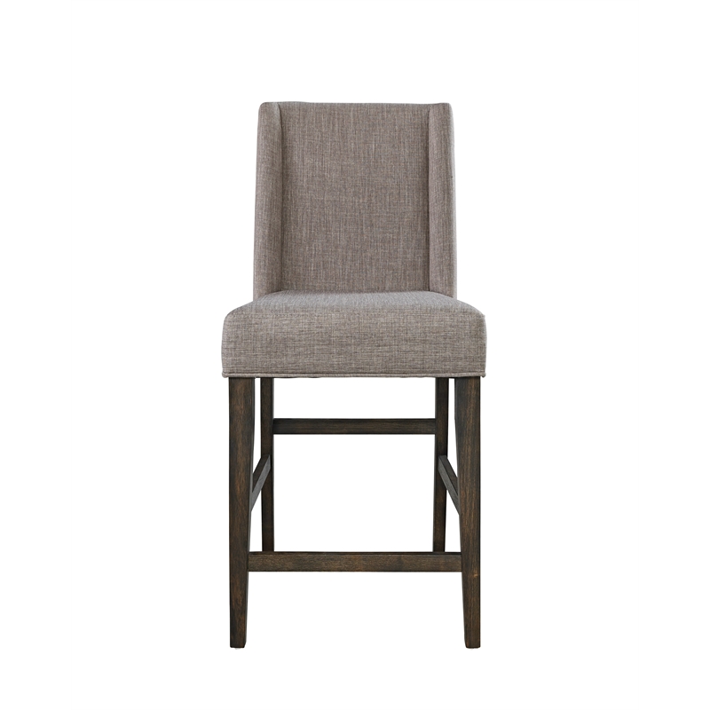 Pemberly Row Farmhouse Wood/Linen Fabric Counter Chair in Brown/Gray