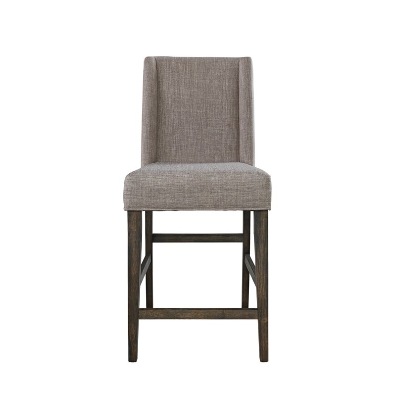 Pemberly Row Farmhouse Wood/Linen Fabric Counter Chair in Brown/Gray