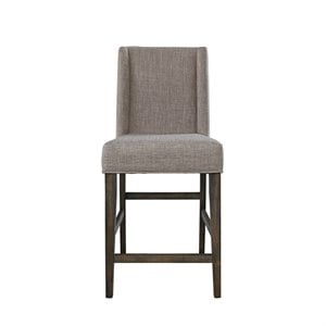 Pemberly Row Farmhouse Wood/Linen Fabric Counter Chair in Brown/Gray