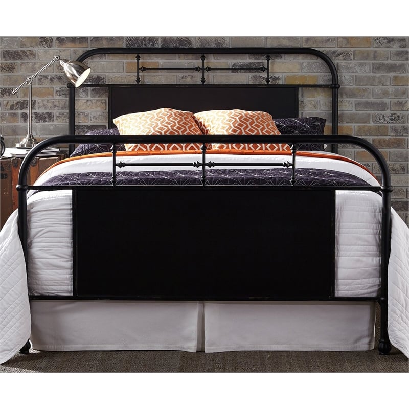 Pemberly Row Industrial Vintage Full Metal Bed in Black