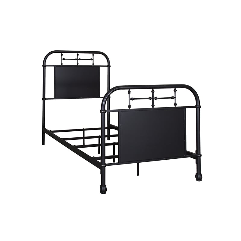 Pemberly Row Industrial Vintage Full Metal Bed in Black