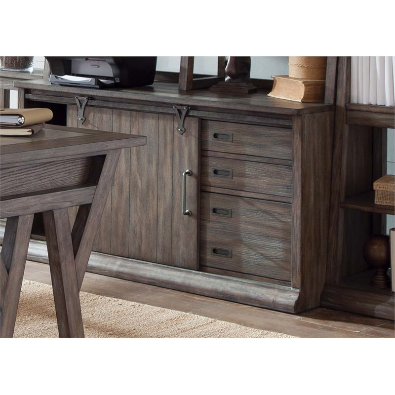 Pemberly Row Mid-Century Wood Computer Credenza in Brown