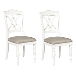 Pemberly Row 39&quotH Transitional Wood/Fabric Side Chair in Oyster White (Set of 2)