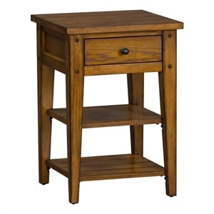 Pemberly Row Farmhouse Wood/Brass Chair Side Table in Golden Oak