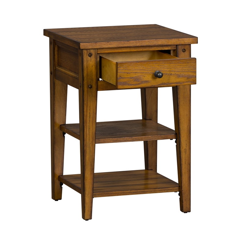 Pemberly Row Farmhouse Wood/Brass Chair Side Table in Golden Oak