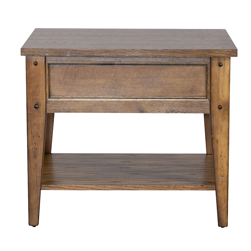 Pemberly Row 1 Drawer Farmhouse Wood/Brass End Table in Golden Oak