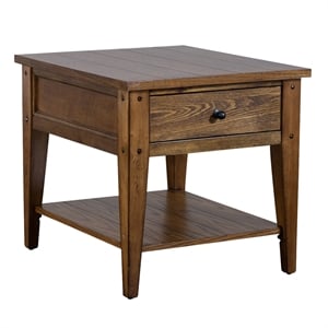 Pemberly Row 1 Drawer Farmhouse Wood/Brass End Table in Golden Oak