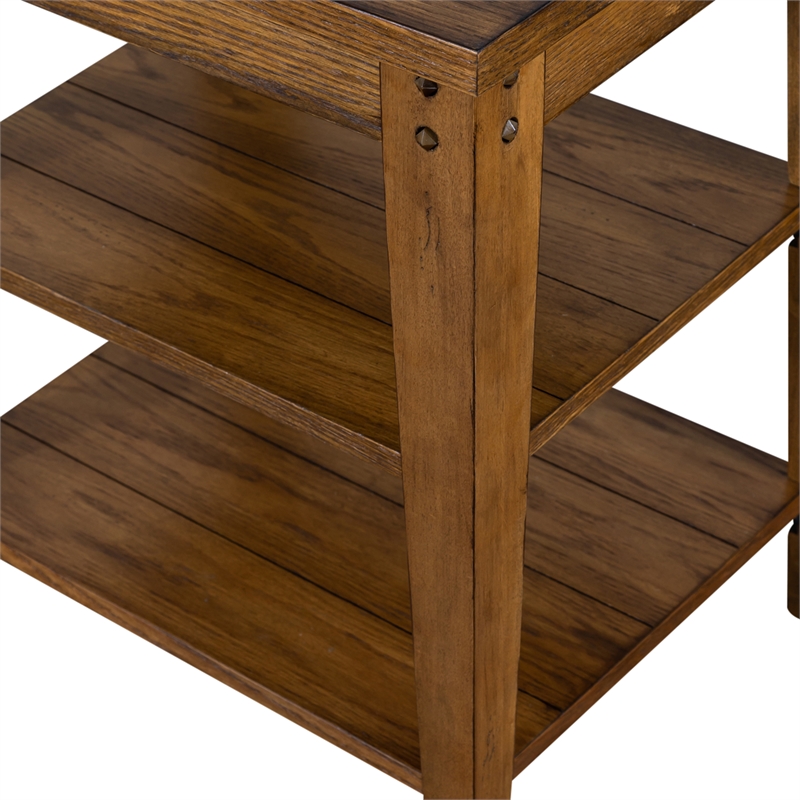 Pemberly Row Contemporary Brass Tiered Table in Oak