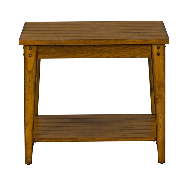 Pemberly Row Contemporary Brass Square Lamp Table in Oak