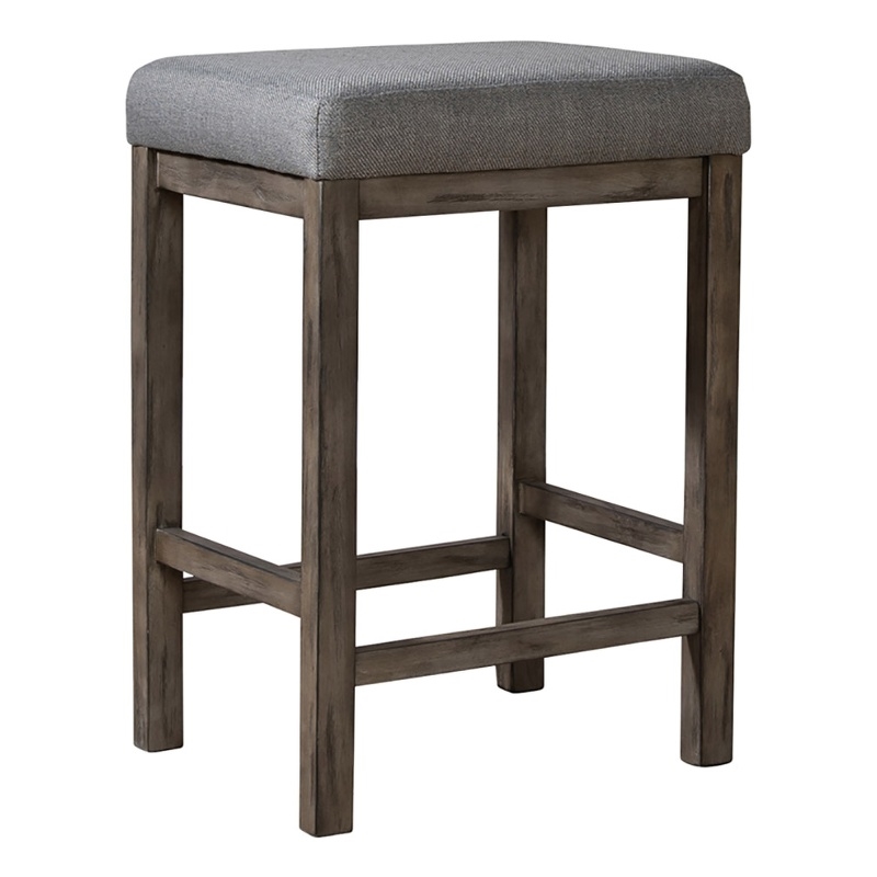 Pemberly Row Transitional Wood/Fabric Console Stool in Taupe Gray