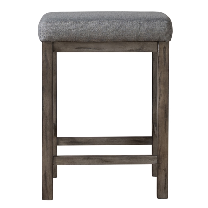 Pemberly Row Transitional Wood/Fabric Console Stool in Taupe Gray