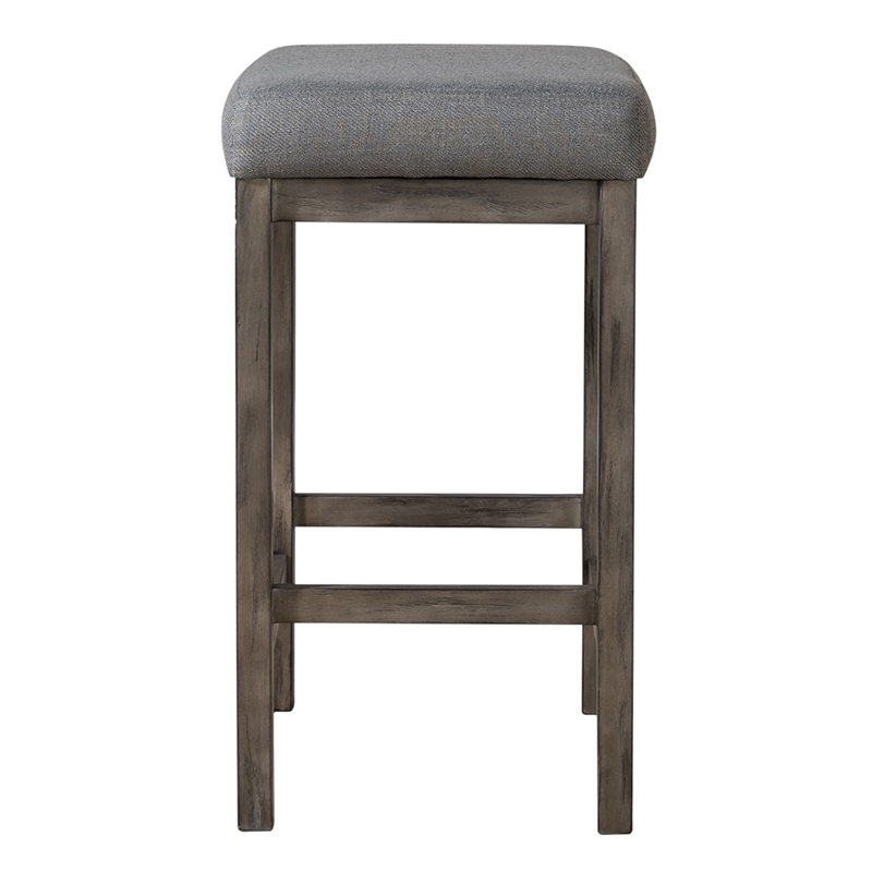 Pemberly Row Transitional Wood/Fabric Console Stool in Taupe Gray