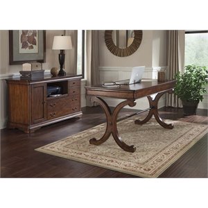 pemberly row contemporary wood complete 2 piece desk in cherry