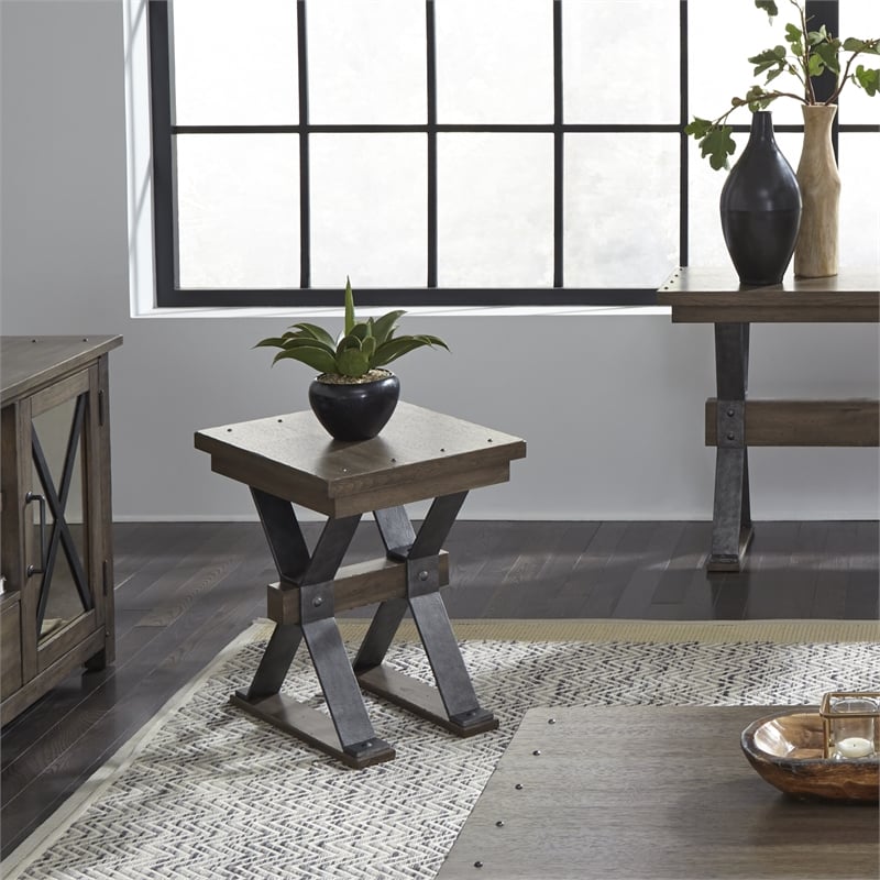 Pemberly Row Industrial Wood Chair Side Table in Brown