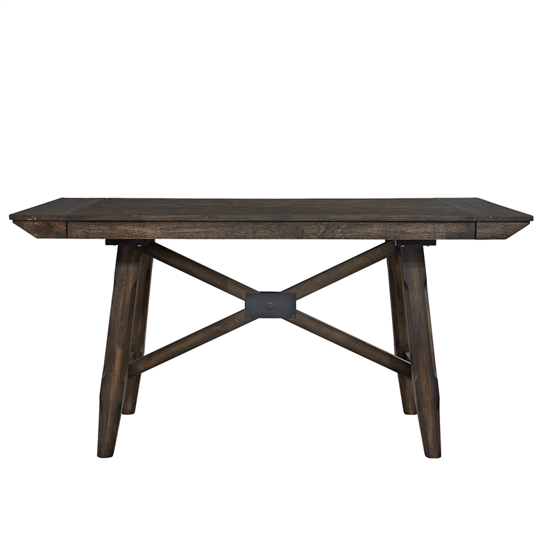 Pemberly Row Transitional Wood Trestle Gathering Table Top and Base in Chocolate