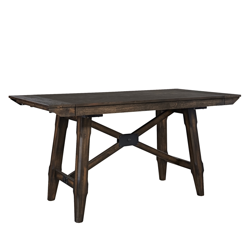 Pemberly Row Transitional Wood Trestle Gathering Table Top and Base in Chocolate
