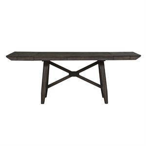 Pemberly Row Transitional Wood Trestle Gathering Table Top and Base in Chocolate