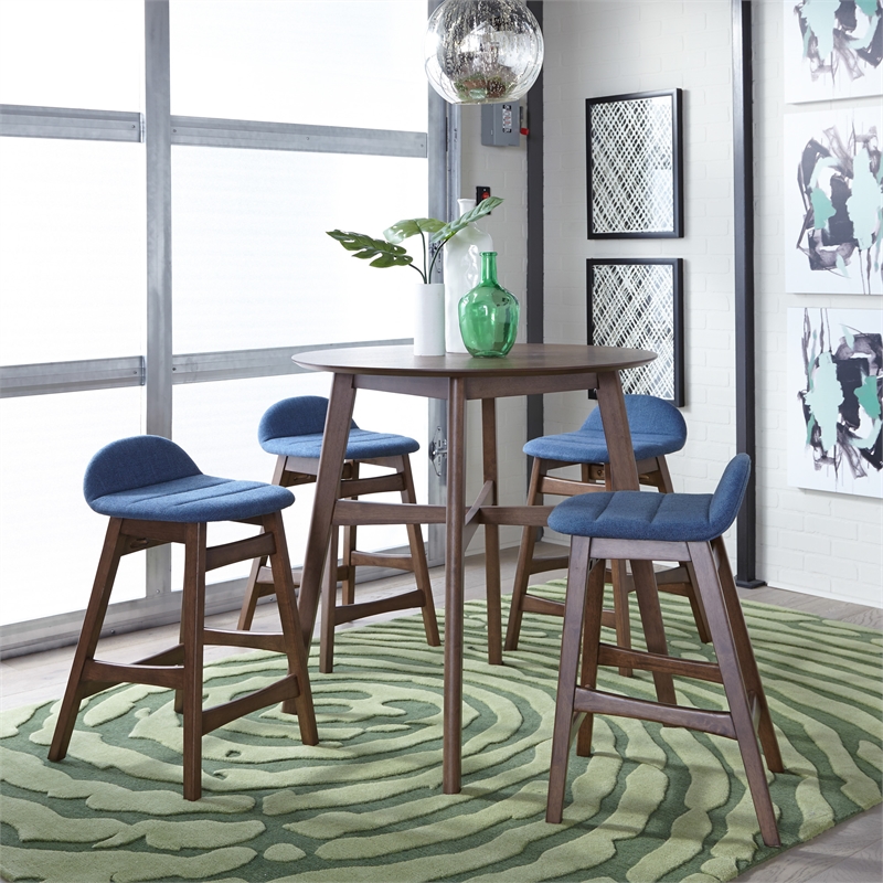 Pemberly Row Contemporary Wood 5 Piece Gathering Table Set in Brown