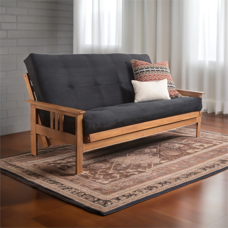 Pemberly Row Cotton and Foam Full-size Futon Mattress in Suede Black-Frame Not Included