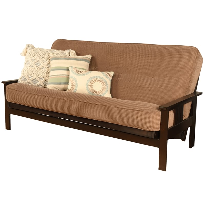 Pemberly Row Cotton and Foam Full Futon Mattress with Mocha Brown Fabric Cover-Frame Not Included