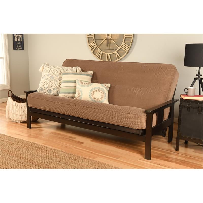 Pemberly Row Cotton and Foam Full Futon Mattress with Mocha Brown Fabric Cover-Frame Not Included