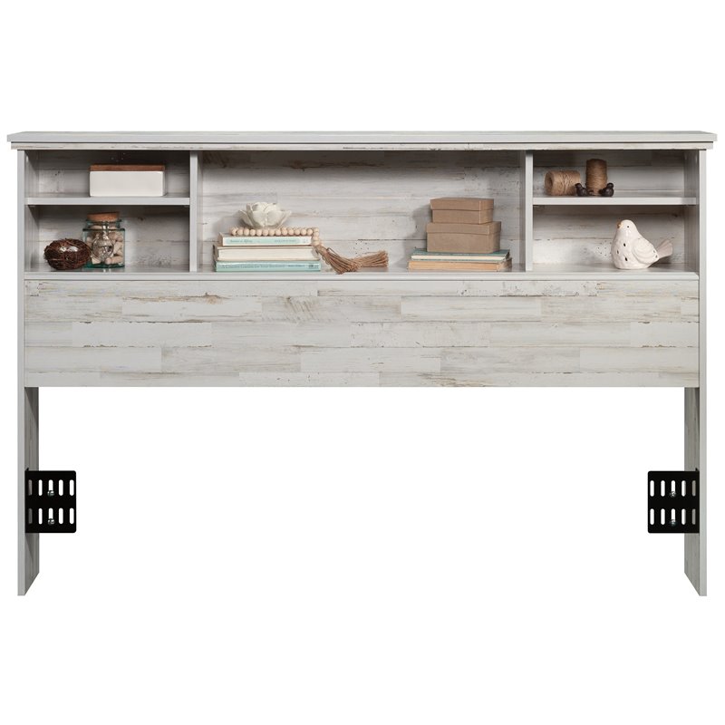 Pemberly Row Transitional Engineered Wood Full-Queen Bookcase Headboard in White