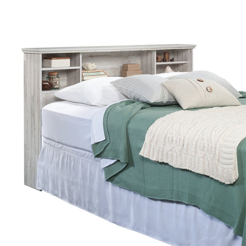 Pemberly Row Transitional Engineered Wood Full-Queen Bookcase Headboard in White
