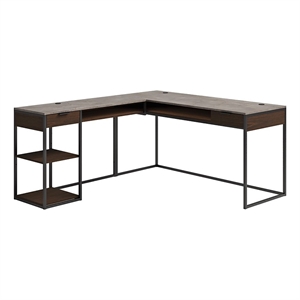 Pemberly Row Contemporary Engineered Wood L-Shape Desk in Deco Stone Gray