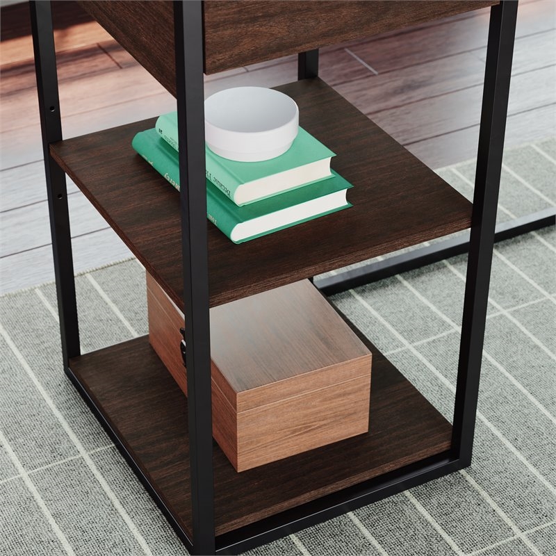 Pemberly Row Contemporary Engineered Wood L-Shape Desk in Deco Stone Gray