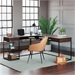 Pemberly Row Contemporary Engineered Wood L-Shape Desk in Deco Stone Gray