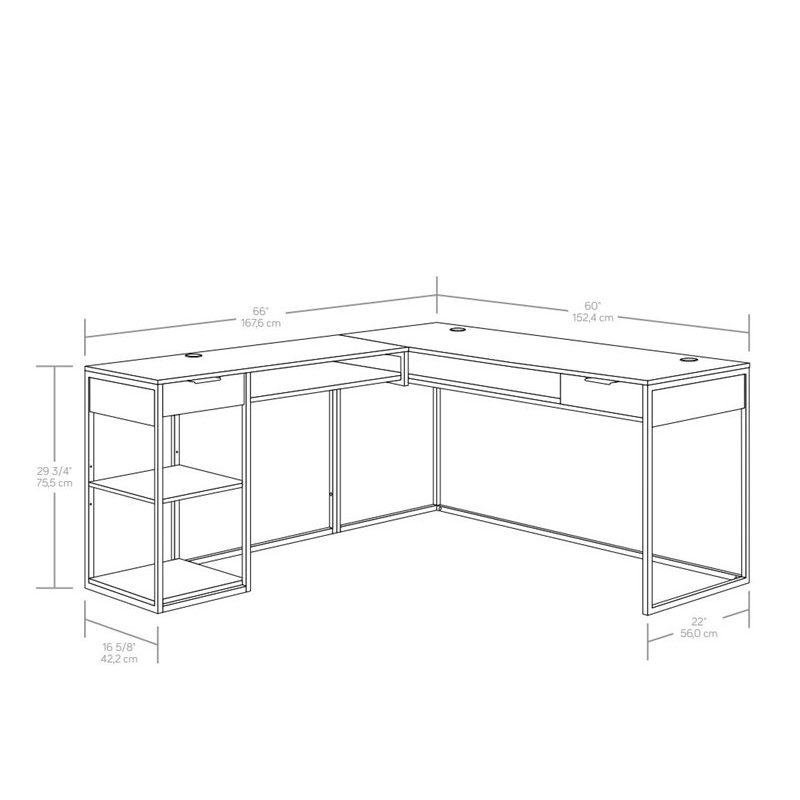 Pemberly Row Contemporary Engineered Wood L-Shape Desk in Deco Stone Gray