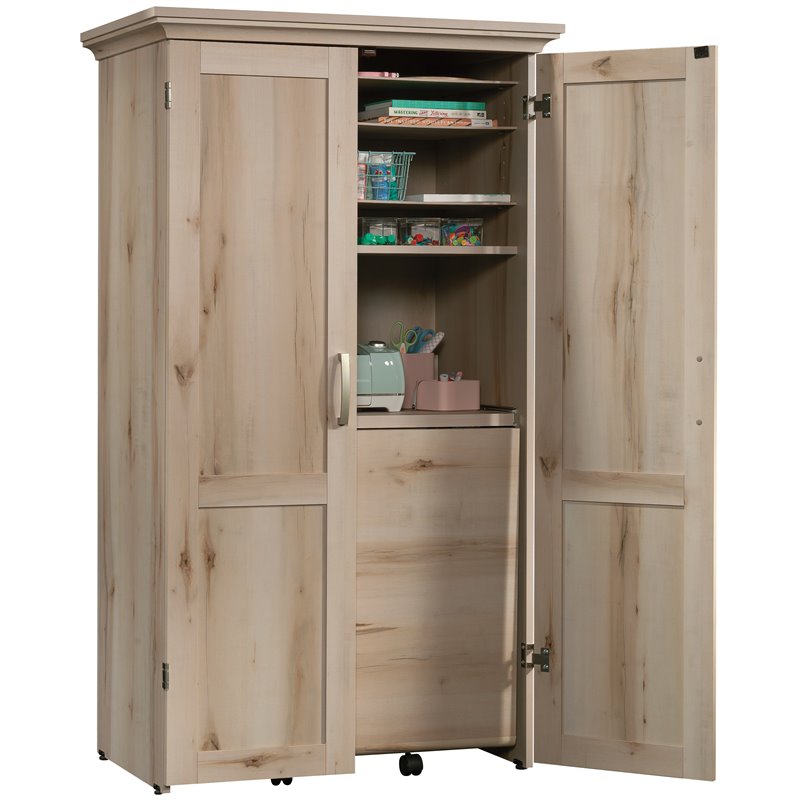 Pemberly Row Engineered Wood Multi-Purpose Storage Craft Armoire in Maple