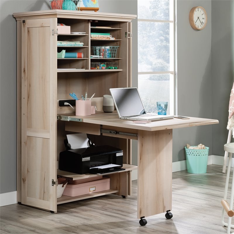 Pemberly Row Engineered Wood Multi-Purpose Storage Craft Armoire in Maple