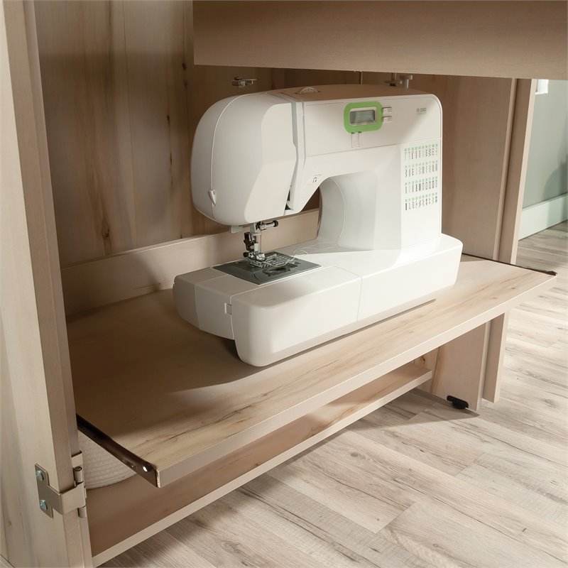 Pemberly Row Engineered Wood Multi-Purpose Storage Craft Armoire in Maple