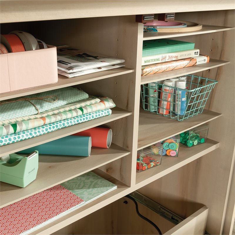 Pemberly Row Engineered Wood Multi-Purpose Storage Craft Armoire in Maple