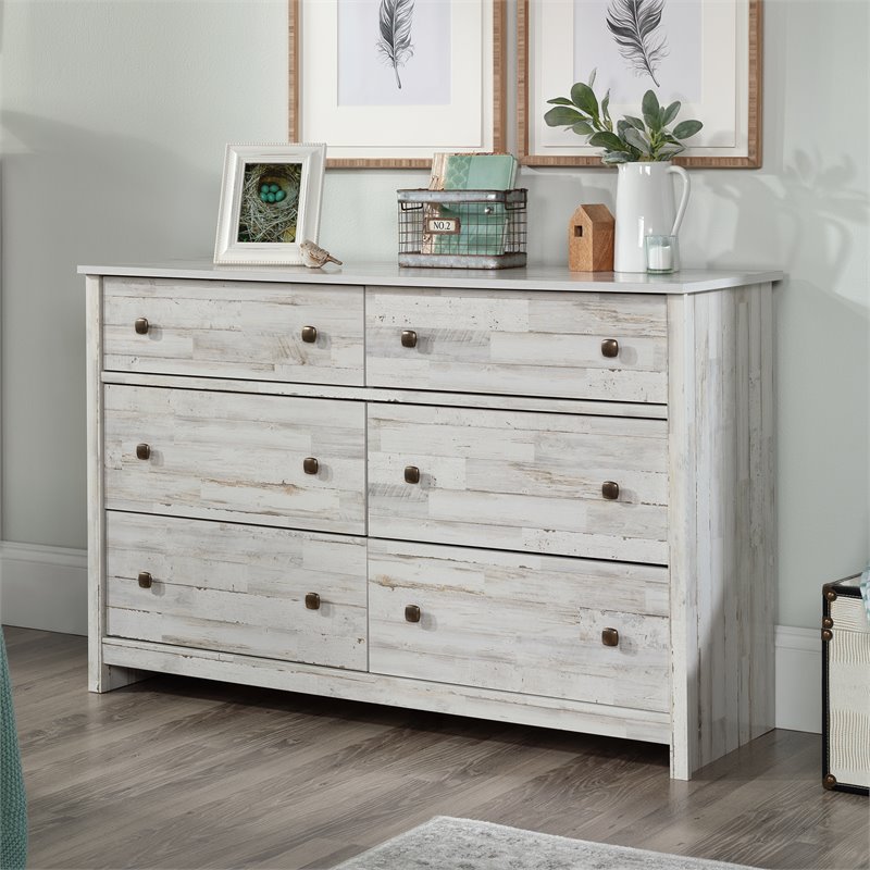 Pemberly Row 6 Drawers Transitional Engineered Wood Dresser in White